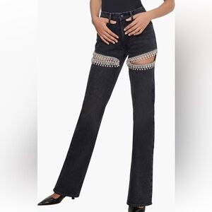 Good American Black Straight Leg Jeans with Silver Embellishments